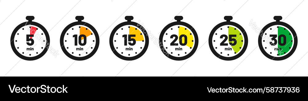 Set of timer clock faces and stopwatch icons Vector Image