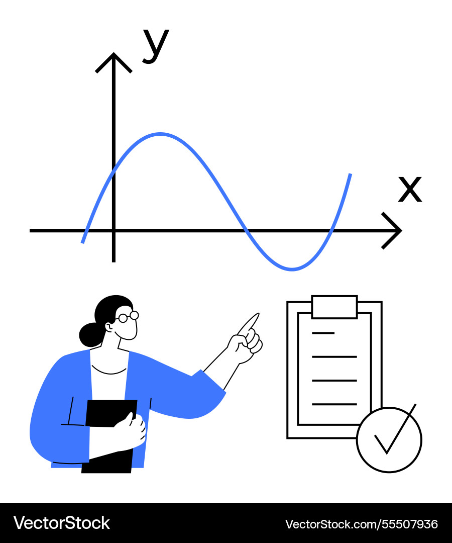 Woman analyzing graph curve and discussing data Woman analyzing graph curve and discussing data vector image