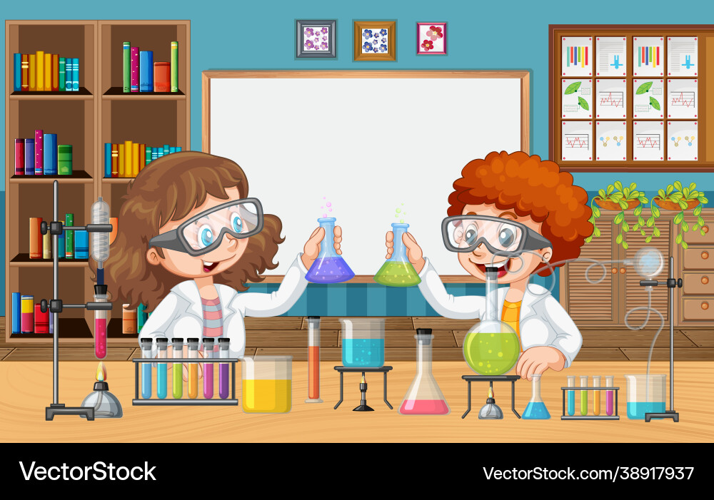 Classroom with children doing science experiment Classroom with children doing science experiment vector image