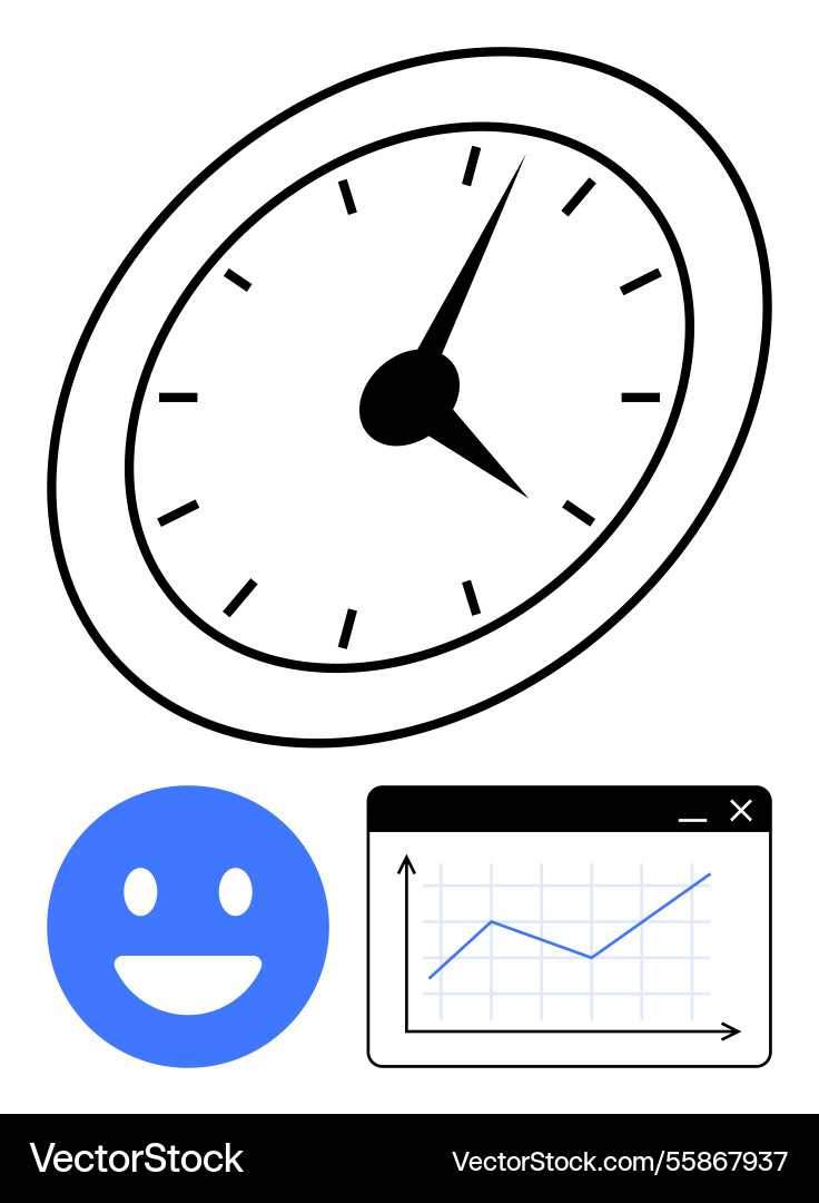 Clock with progress chart and happy face Clock with progress chart and happy face Vector Image