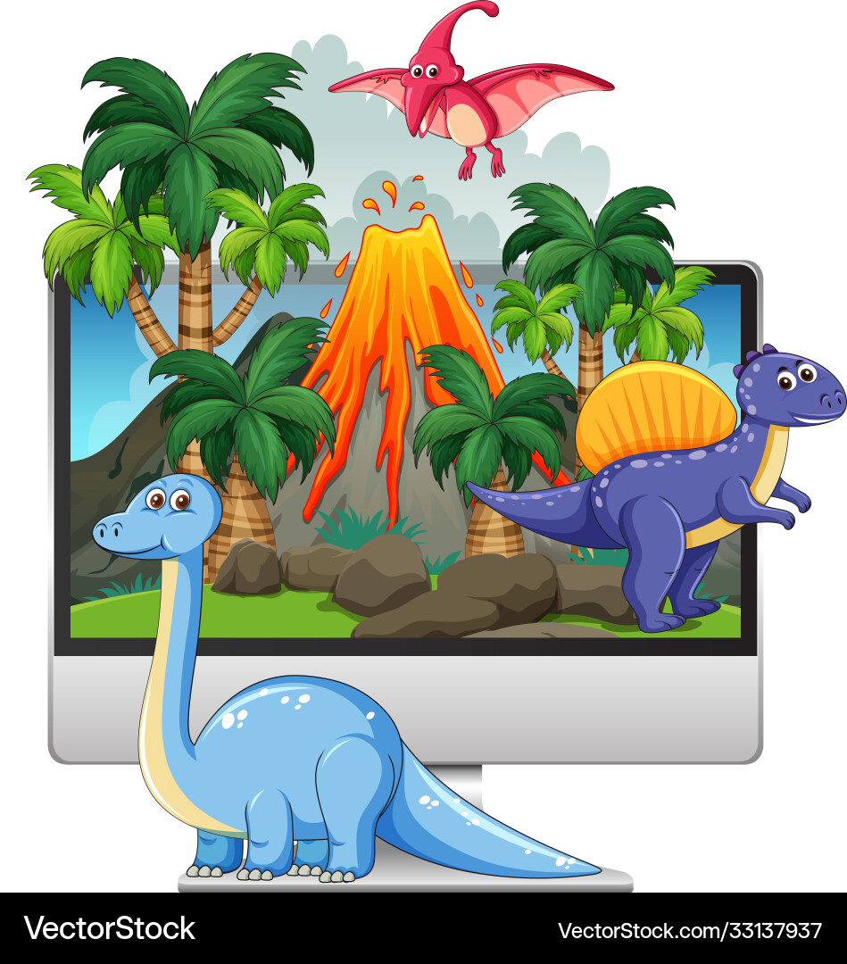 Dinosaur on Computer Screen vector image