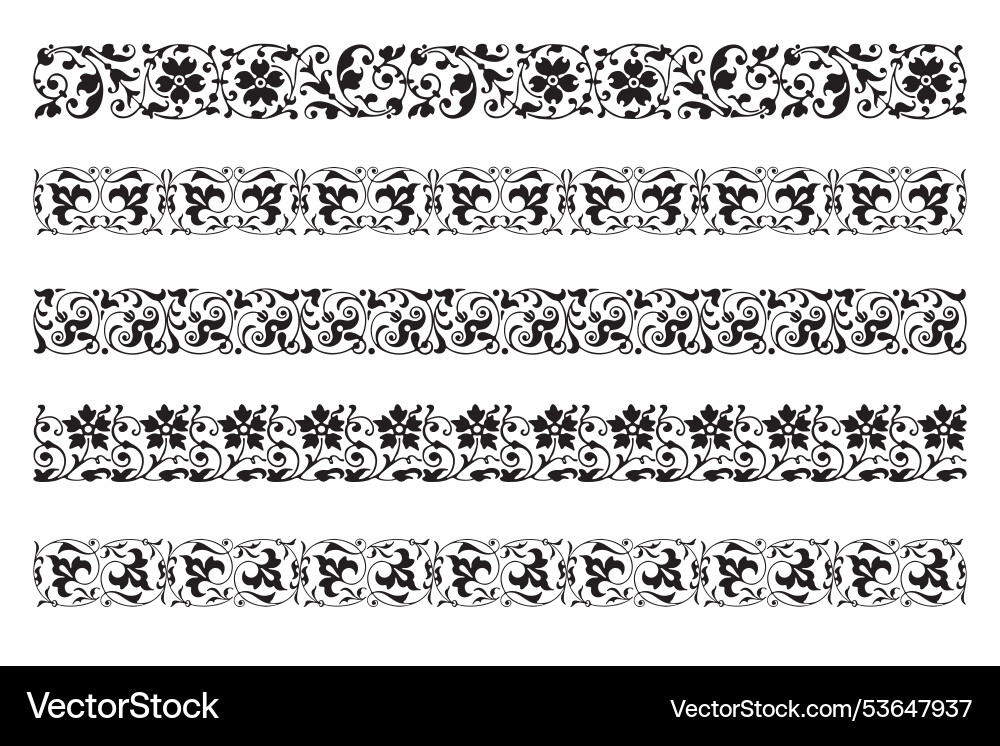 Set of decorative seamless ornamental border Vector Image