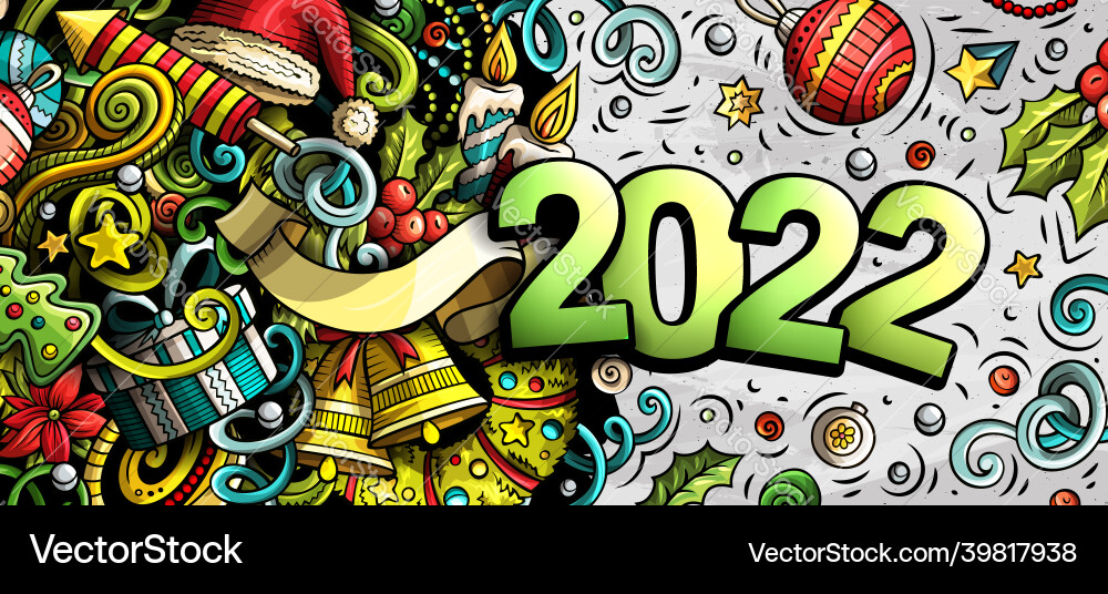 2022 doodles horizontal new year objects 2022 doodles horizontal new year objects vector image