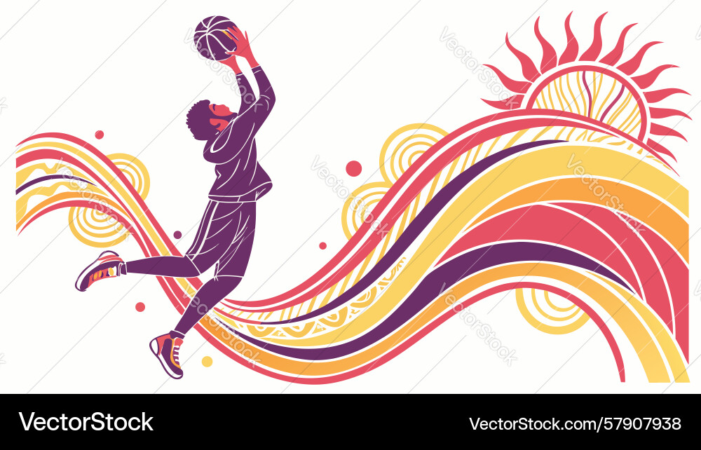 Dynamic basketball player action with wavy lines Vector Image