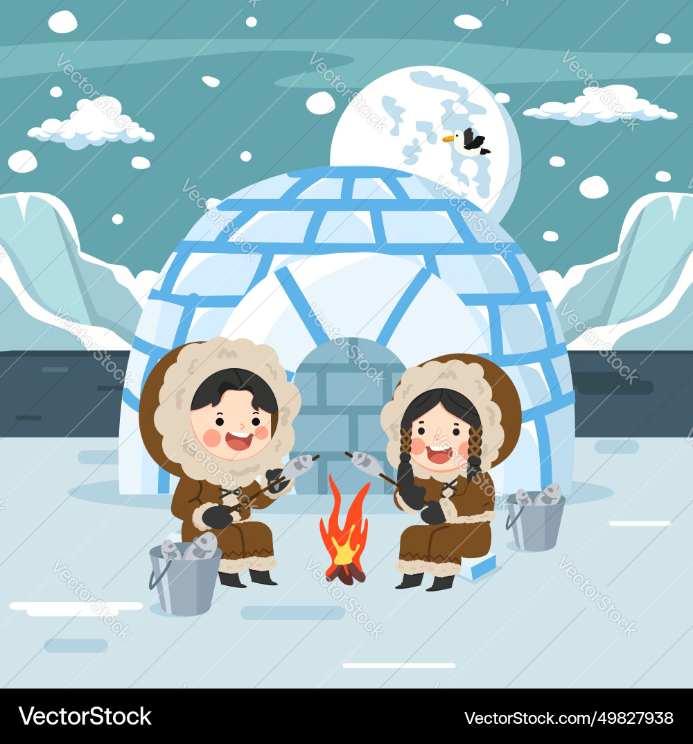 North arctic characters eskimo near igloo – Royalty-Free Vector |  VectorStock, image size:1000x1073
