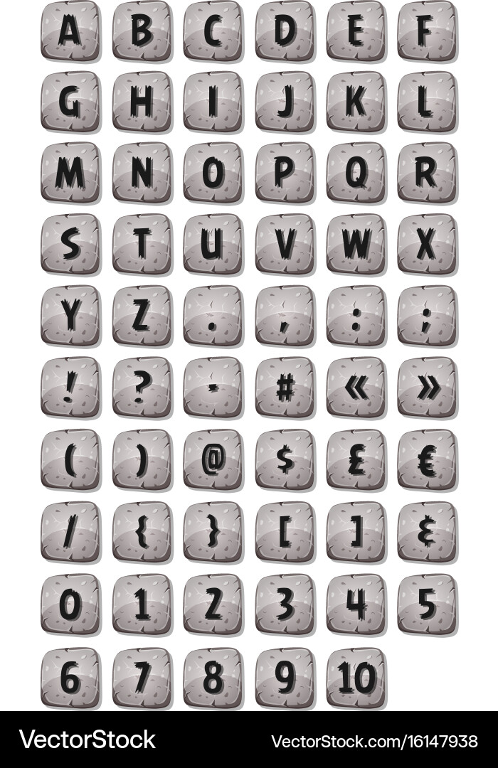 Rock Alphabet Font Set - UI Game vector image