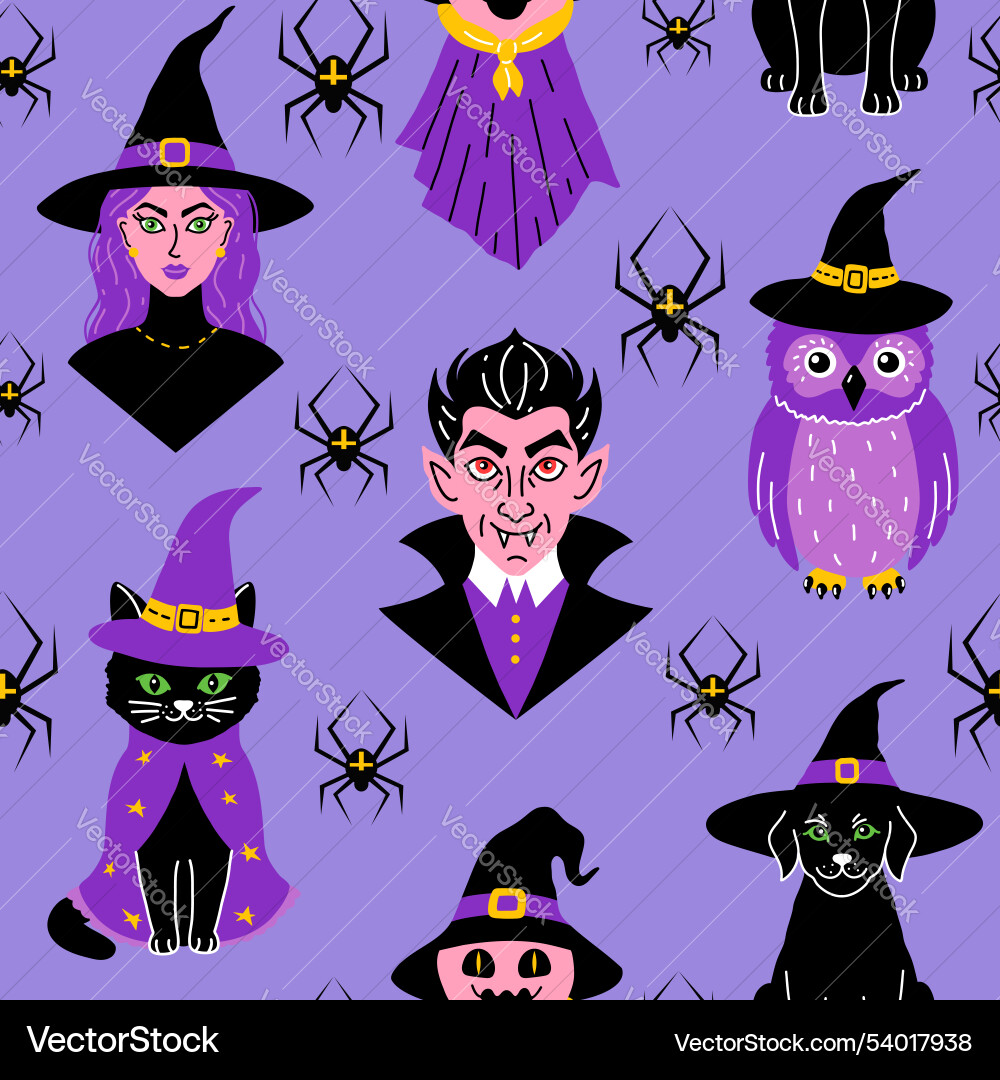 Seamless pattern with cute characters vector image