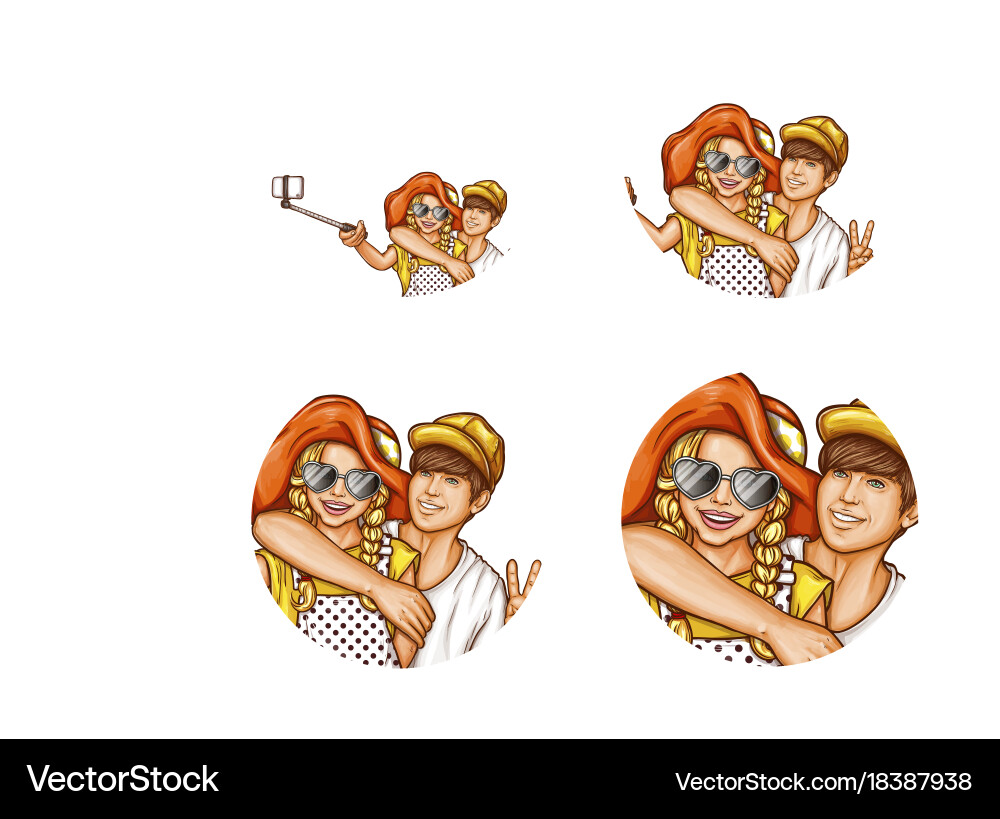 Set of pop art round avatar icons for users vector image