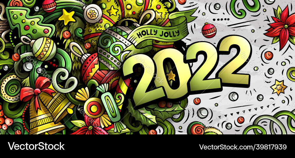 2022 doodles horizontal new year objects vector image