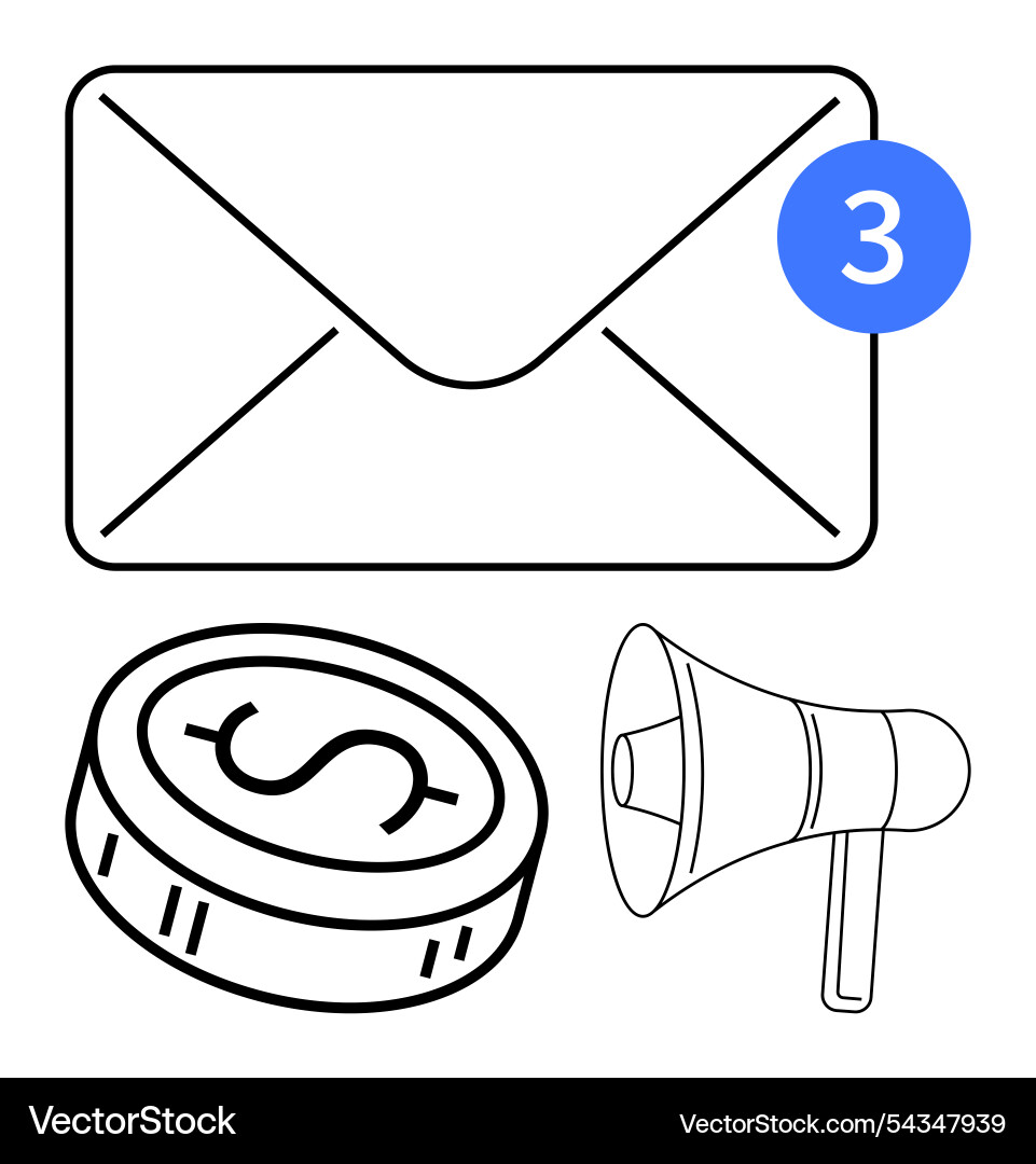 Email notification with envelope coin Email notification with envelope coin Vector Image