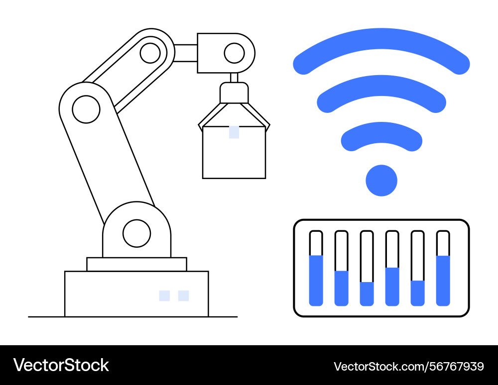 Robotic arm with wireless connectivity and control Robotic arm with wireless connectivity and control vector image
