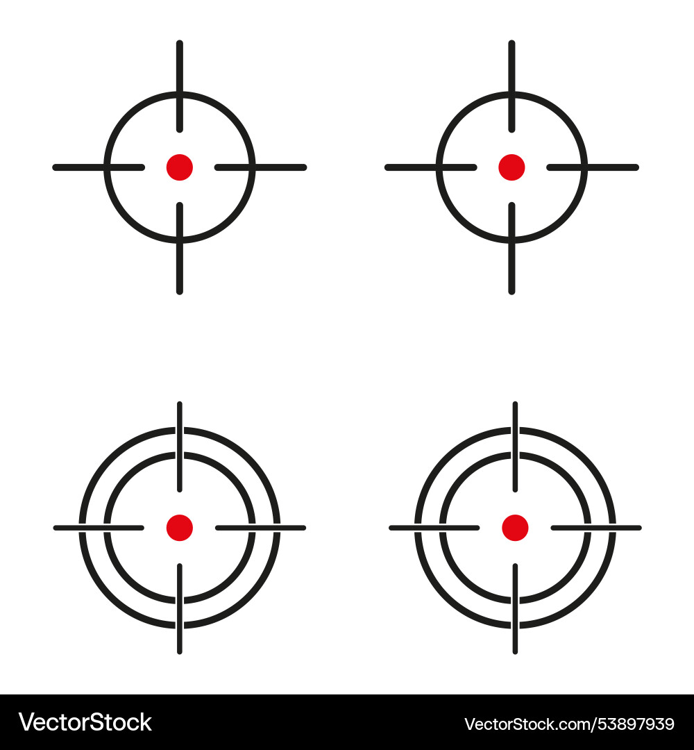 Set of four simple target icons with red centers Set of four simple target icons with red centers vector image