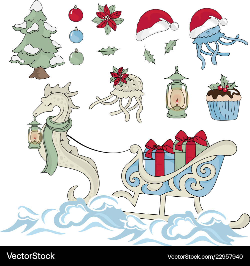 New year sea horse color Vector Image