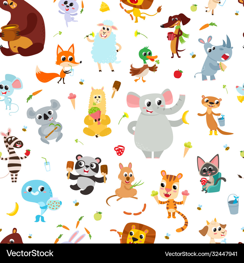 Adorable Animal Food Characters Vector Image