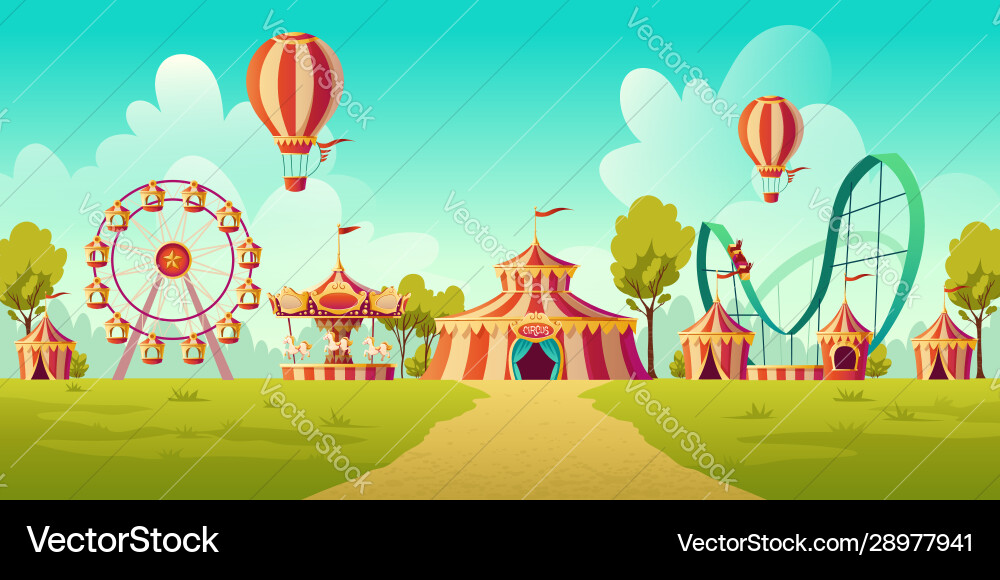Amusement park with circus tent and carousel Amusement park with circus tent and carousel vector image