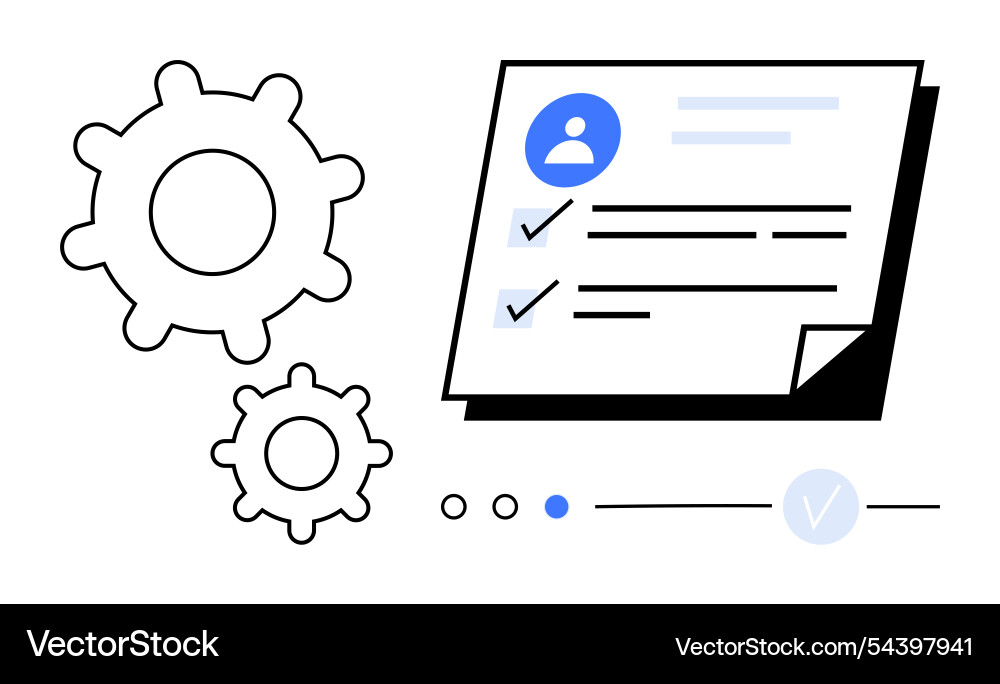 Gears and checklist with user profile progress Vector Image
