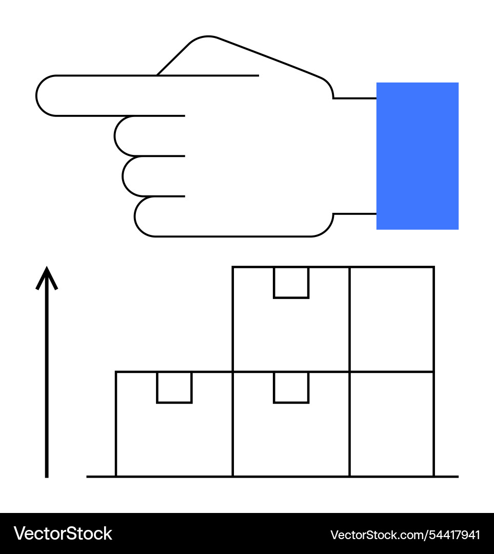 Hand pointing left with stacked boxes and upward Hand pointing left with stacked boxes and upward vector image