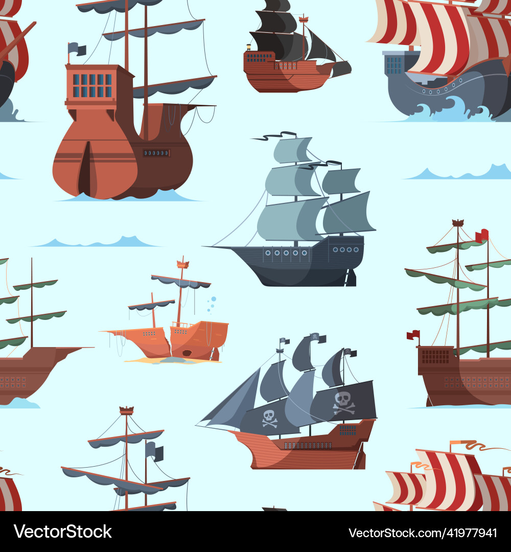 Pirate ship pattern old shipping boat adventure Pirate ship pattern old shipping boat adventure vector image