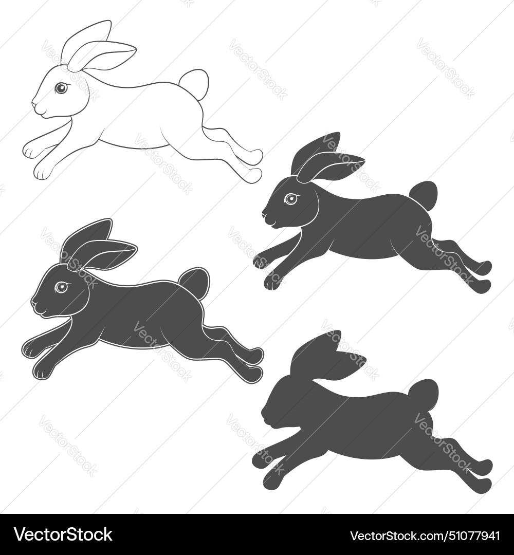 Set of with cute jumping bunny Royalty Free Vector Image