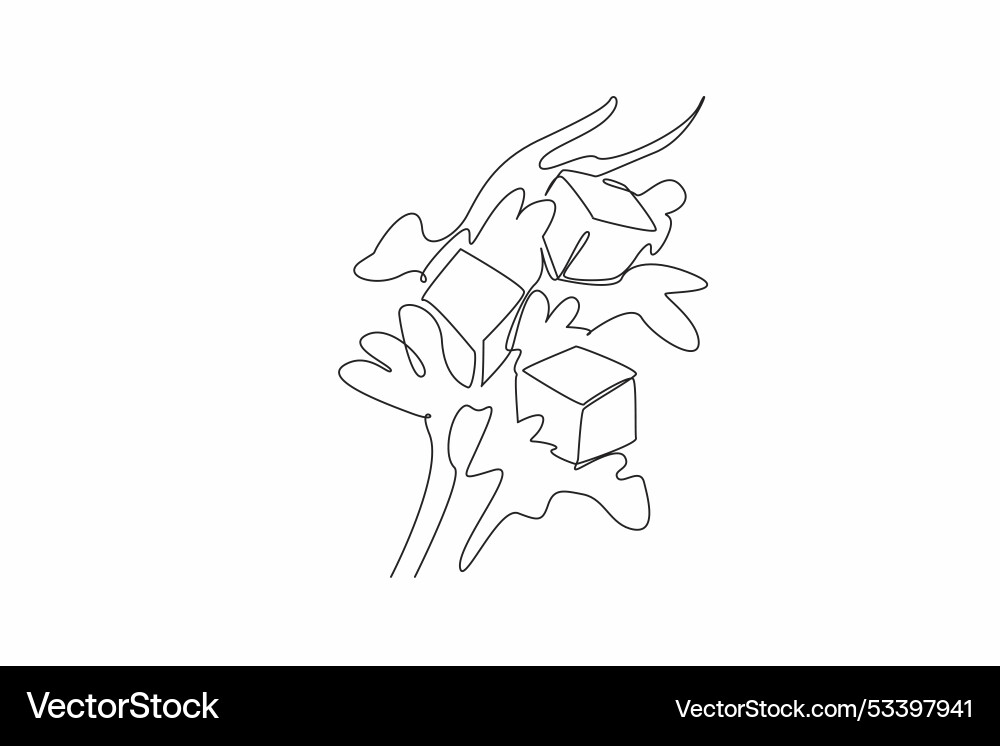 Single continuous line drawing some caramel cubes Single continuous line drawing some caramel cubes vector image