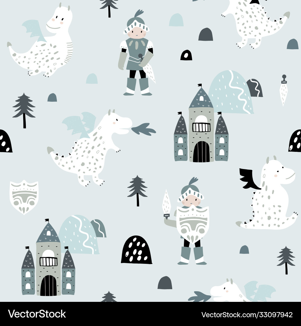 Child Dragon & Castle Pattern Royalty Free Vector Image