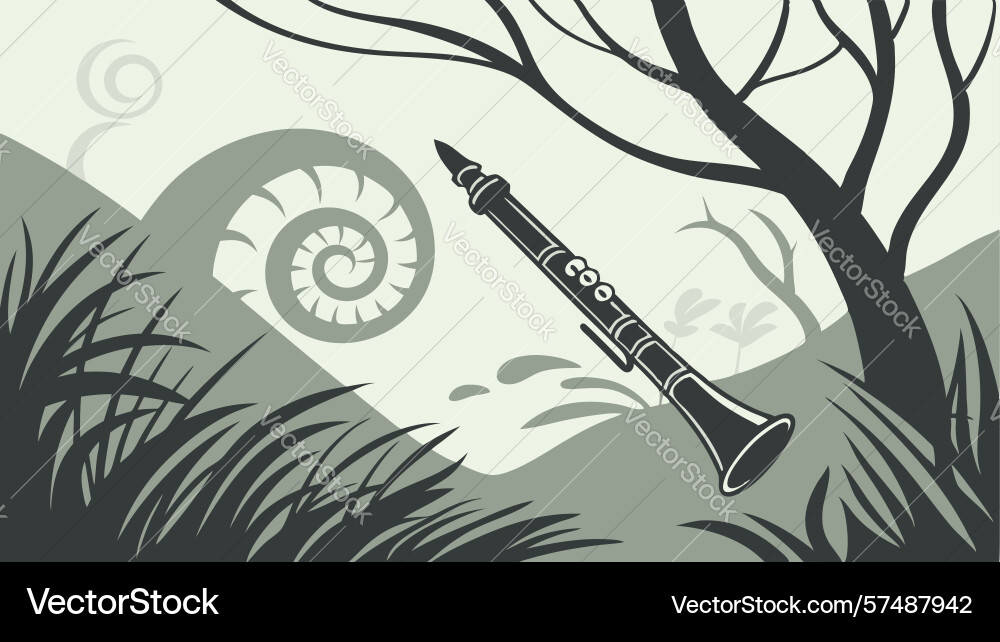 Clarinet with nautilus shell and swirls artistic vector image