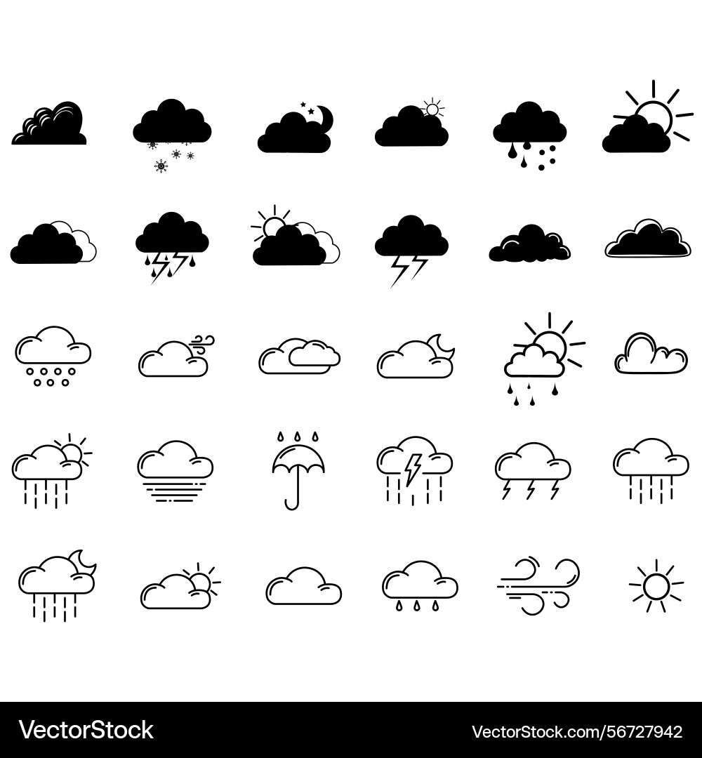Clouds icons set of in different form Vector Image