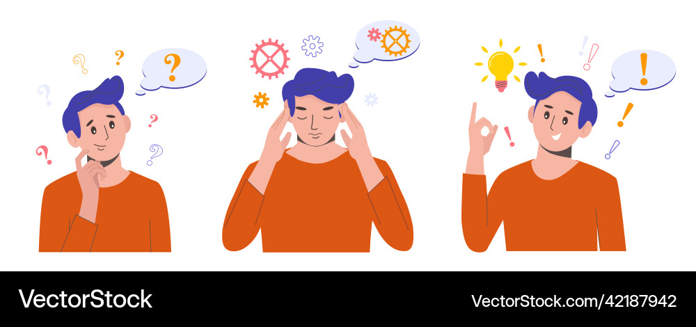 Problem solving concept a man thinks and solves Problem solving concept a man thinks and solves vector image
