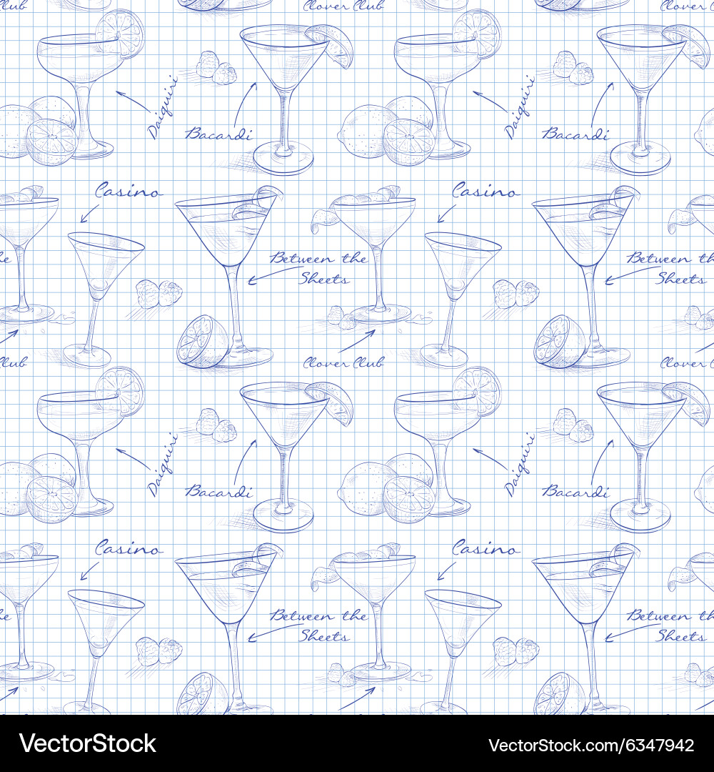 Scetch pattern unforgettables cocktails vector image