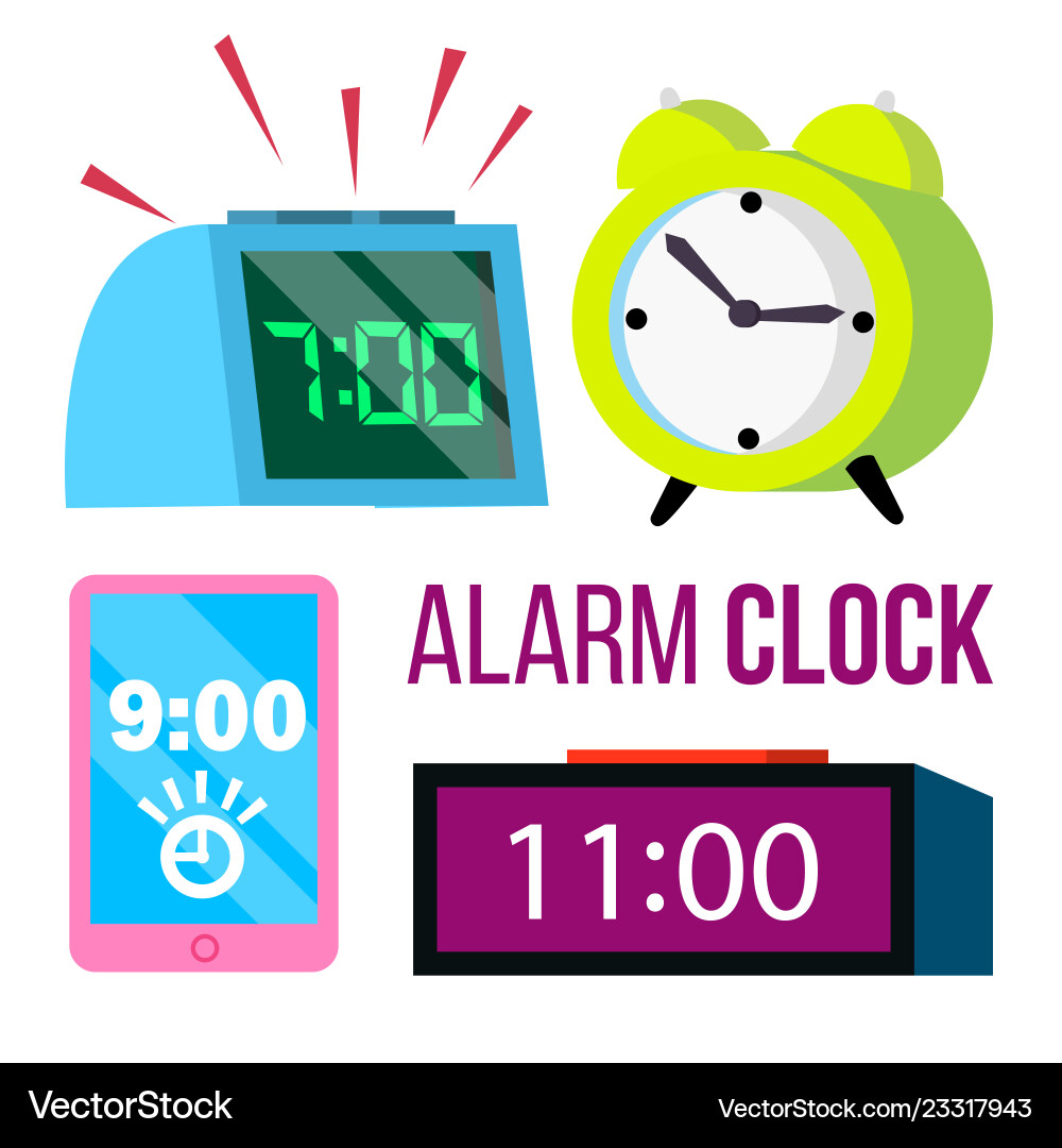 Alarm clock set time early wake up Alarm clock set time early wake up vector image