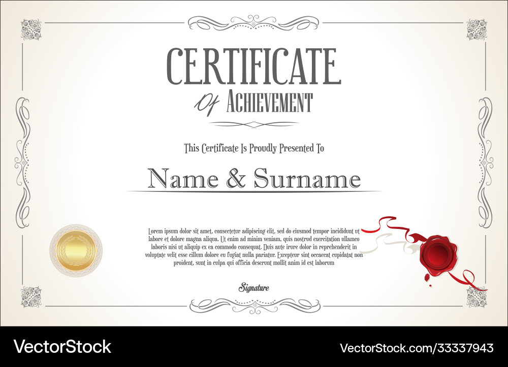 Certificate with golden seal and colorful design Certificate with golden seal and colorful design Vector Image