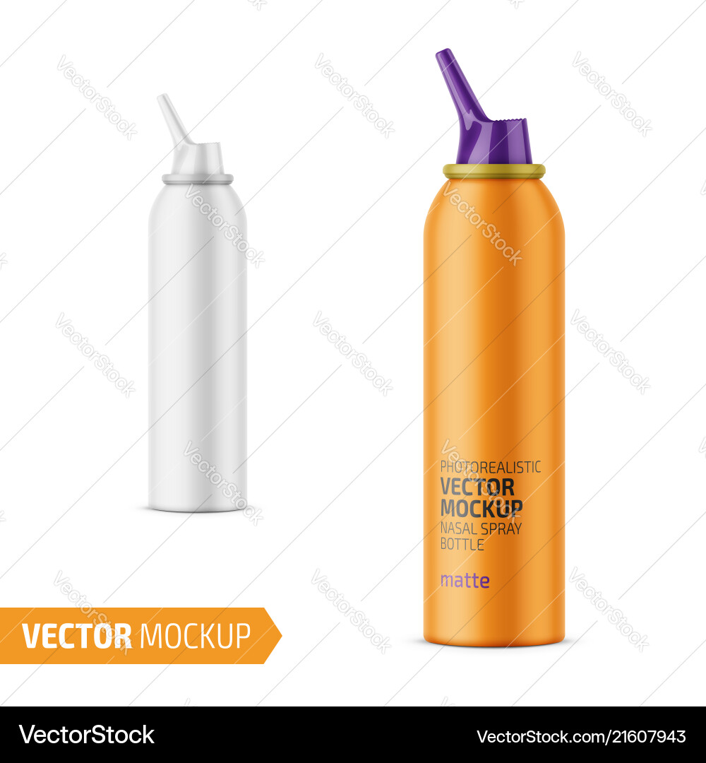 Matt Aluminium Nasenspray Flasche mit Etikett Matt Aluminium Nasenspray Flasche mit Etikett vektorbild