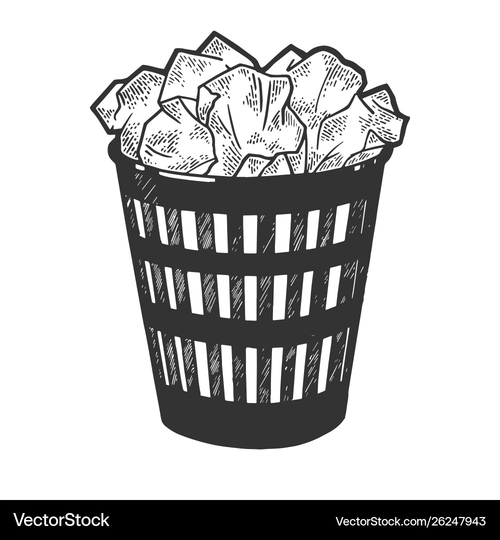 Trash Can with Paper Scratch Board vector image