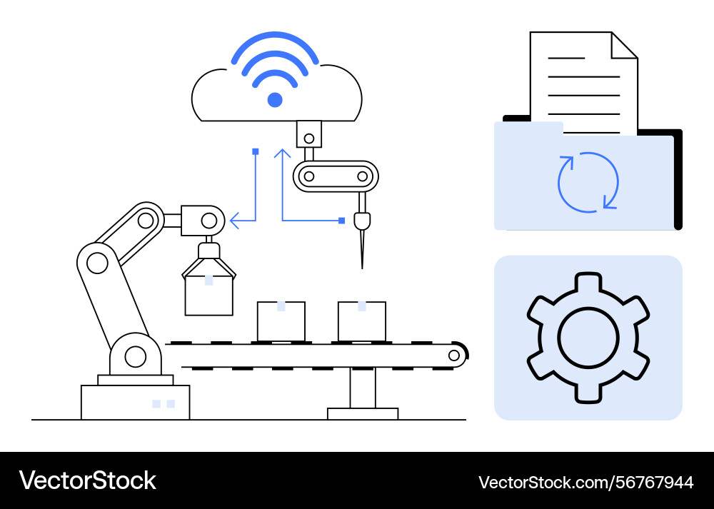 Automated robotic arm integrating cloud Automated robotic arm integrating cloud vector image