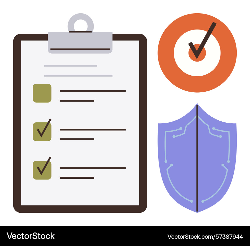 Checklist on clipboard with shield and target Checklist on clipboard with shield and target vector image