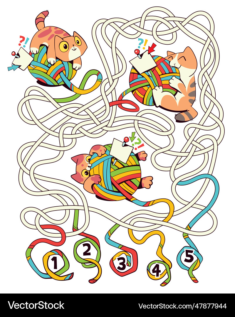 Children logic game to pass maze cat plays Children logic game to pass maze cat plays vector image