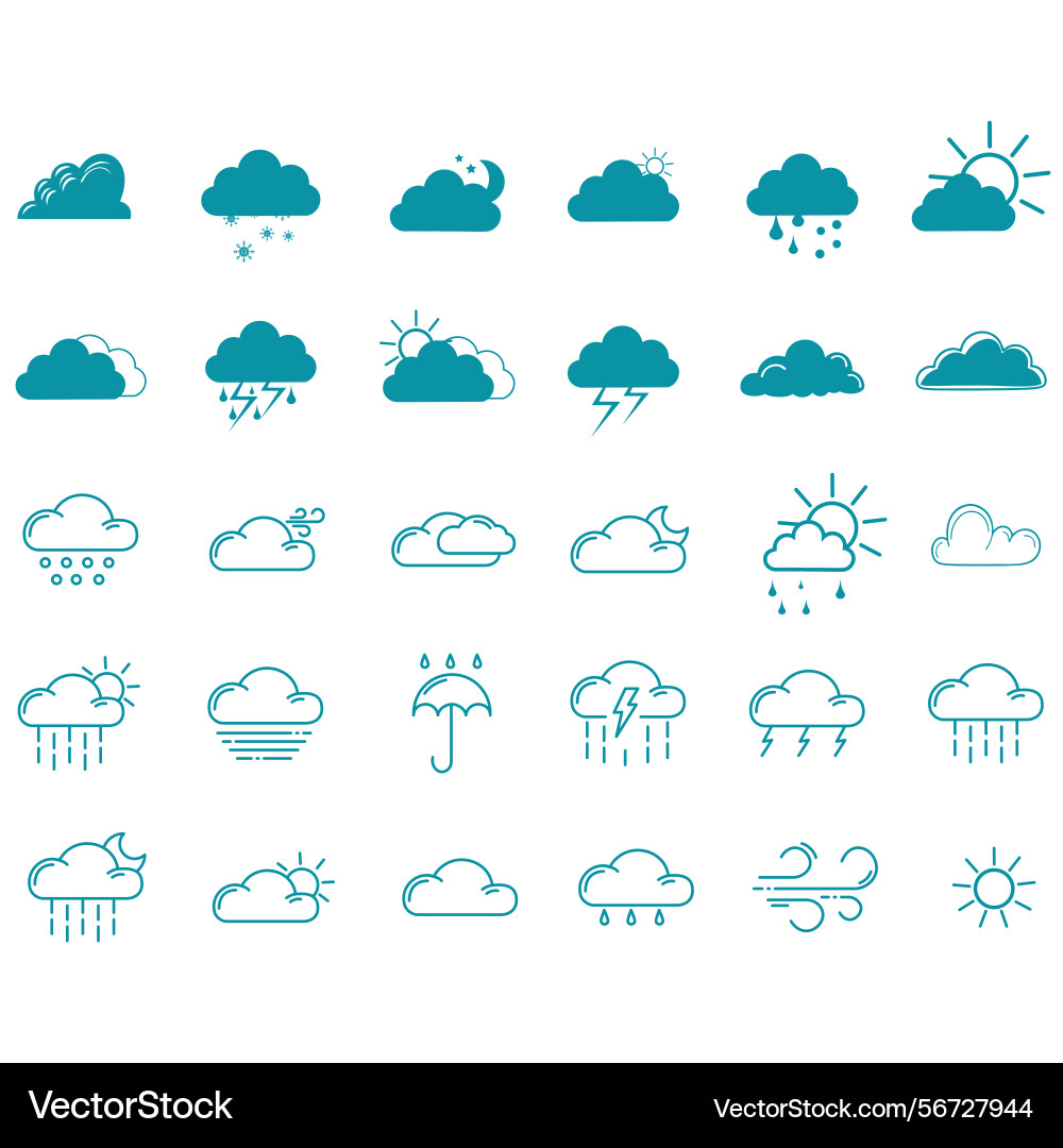 Clouds icons set of in different form vector image