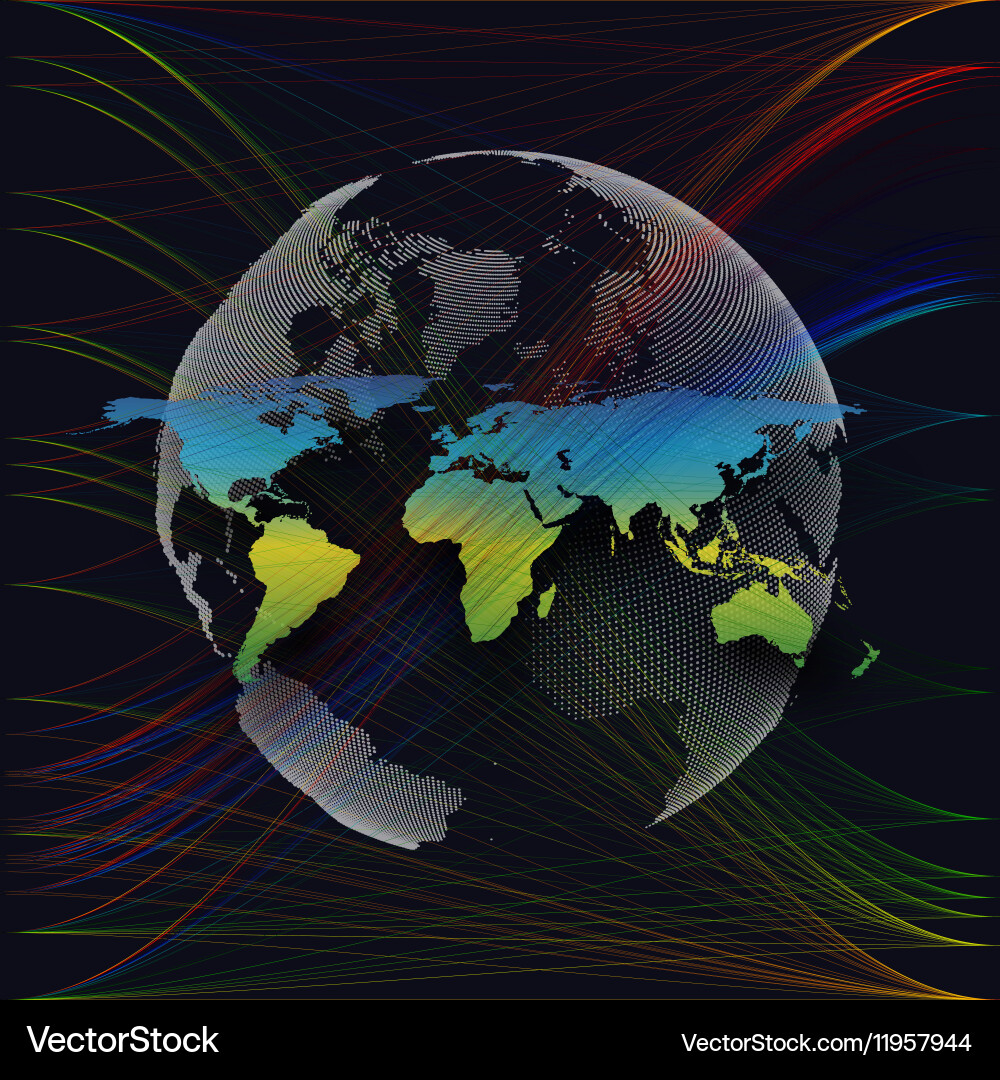 Colorful background with world map abstract waves Vector Image