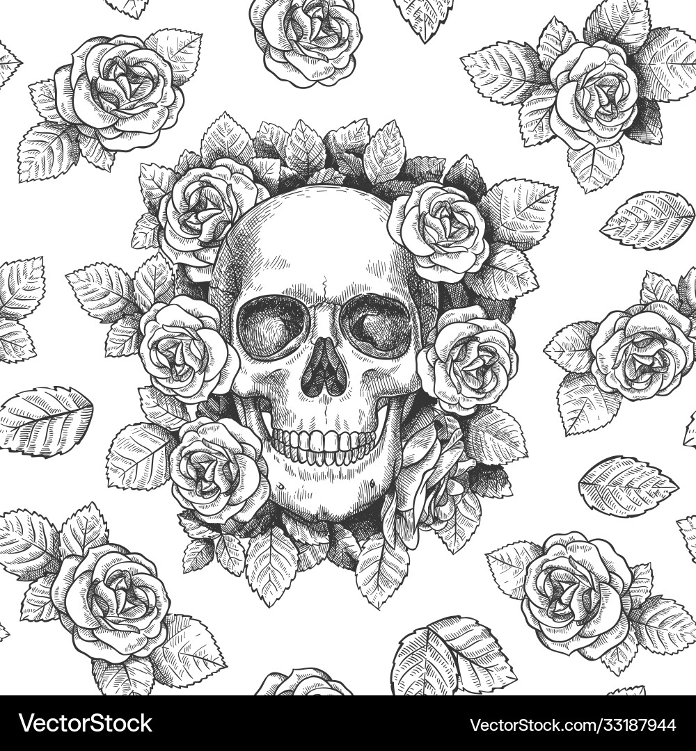 Floral Skull Sketch vector image