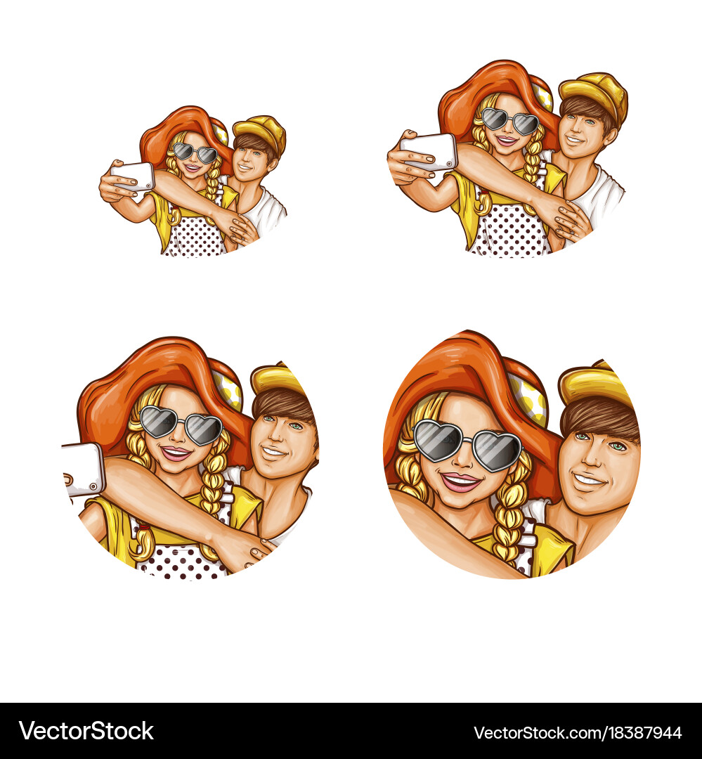 Set of pop art round avatar icons for users vector image