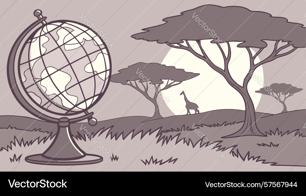 Stylized globe with grid in a forest setting vector image