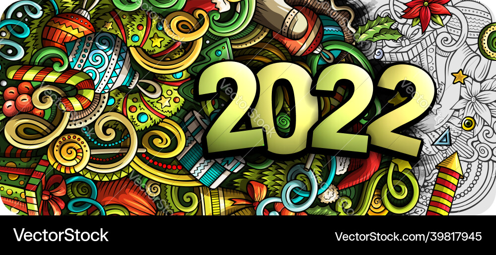 2022 doodles horizontal new year objects 2022 doodles horizontal new year objects vector image