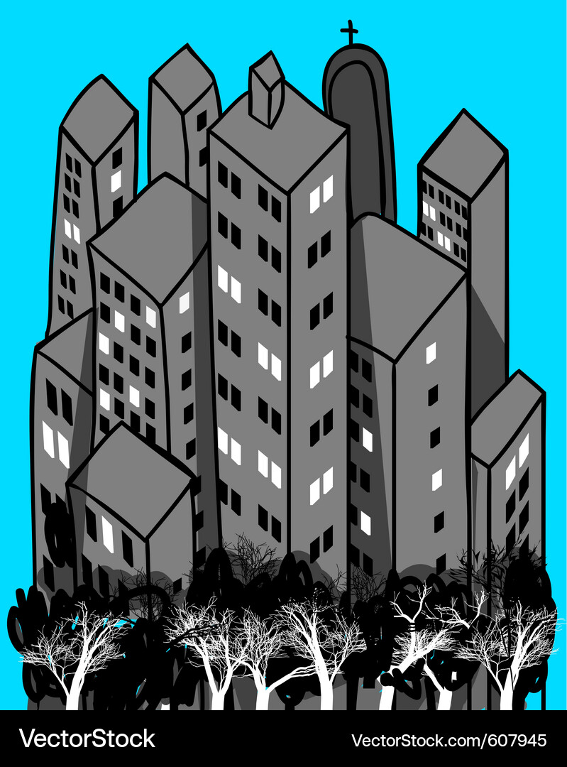 Cityscape with Buildings and Trees Vector Image