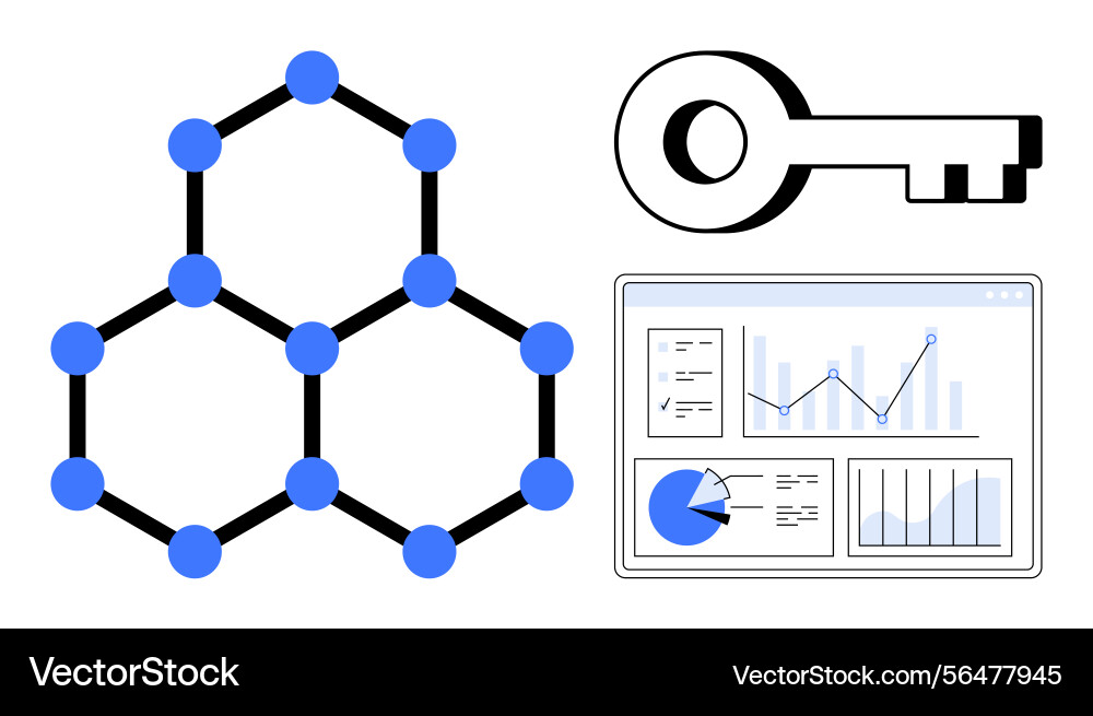 Data analysis symbolized by molecular structure Vector Image