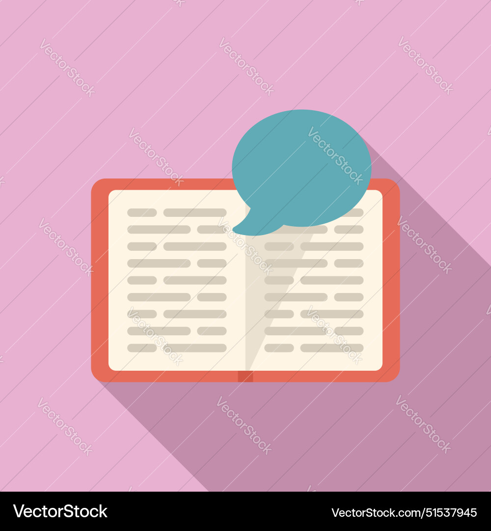 Flat design icon of open book with speech bubble Vector Image