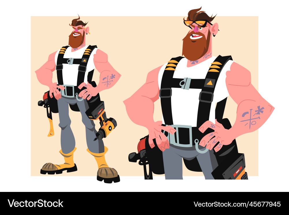 Guy builder in uniform and with tools Vector Image