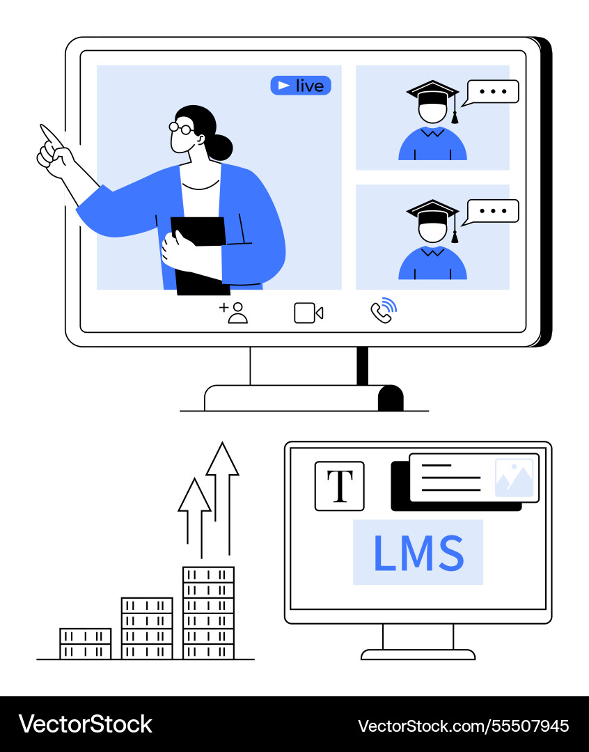 Online learning session with video classes Online learning session with video classes vector image
