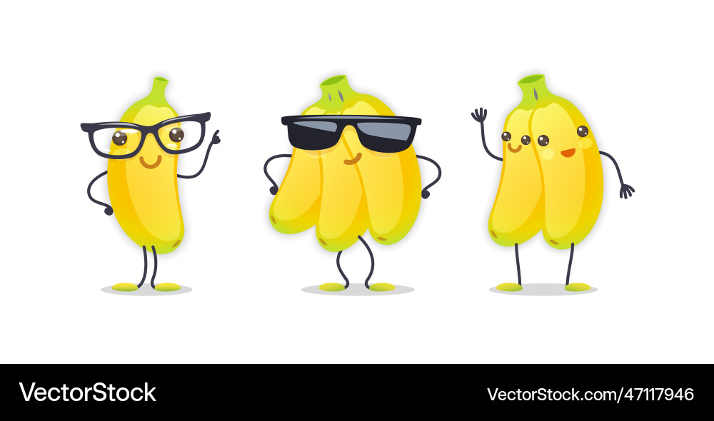Banana character with various face expressions Banana character with various face expressions Vector Image