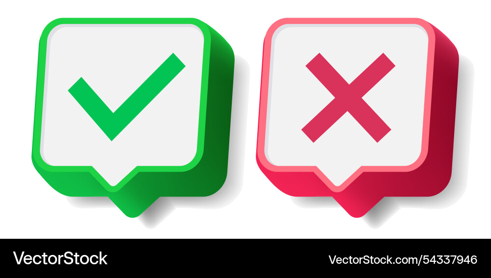 Check mark and cross button set 3d style Check mark and cross button set 3d style vector image