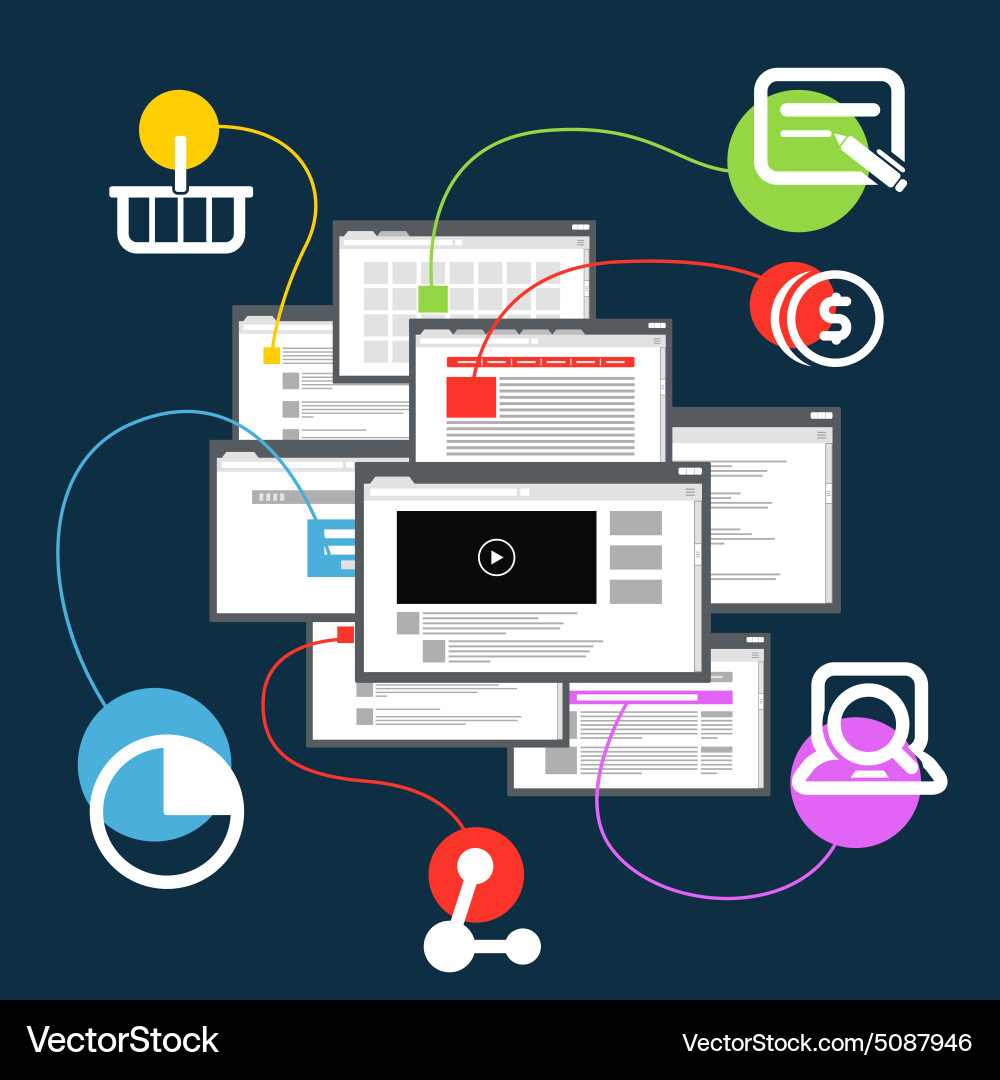 Different browser windows communication scheme vector image